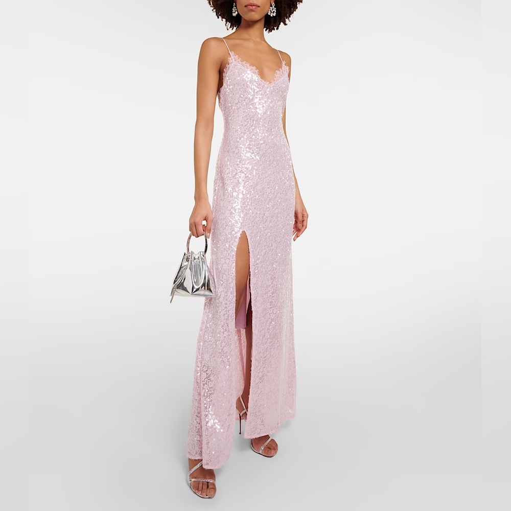 Staud Kezia Lace-Trimmed Sequined Slip Dress